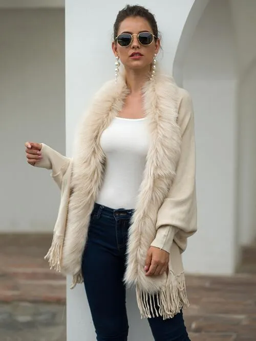 Fringe Open Front Long Sleeve Poncho (6 Colors)