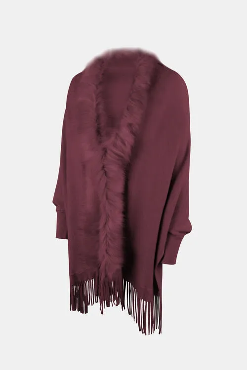 Fringe Open Front Long Sleeve Poncho (6 Colors)