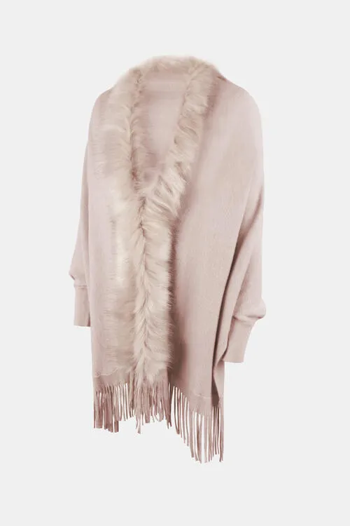 Fringe Open Front Long Sleeve Poncho (6 Colors)