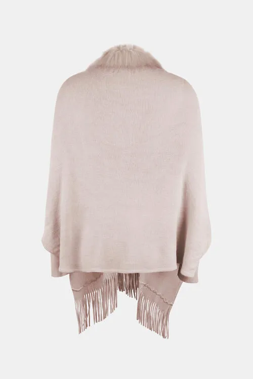 Fringe Open Front Long Sleeve Poncho (6 Colors)