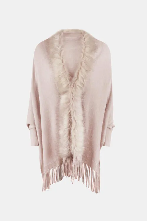 Fringe Open Front Long Sleeve Poncho (6 Colors)