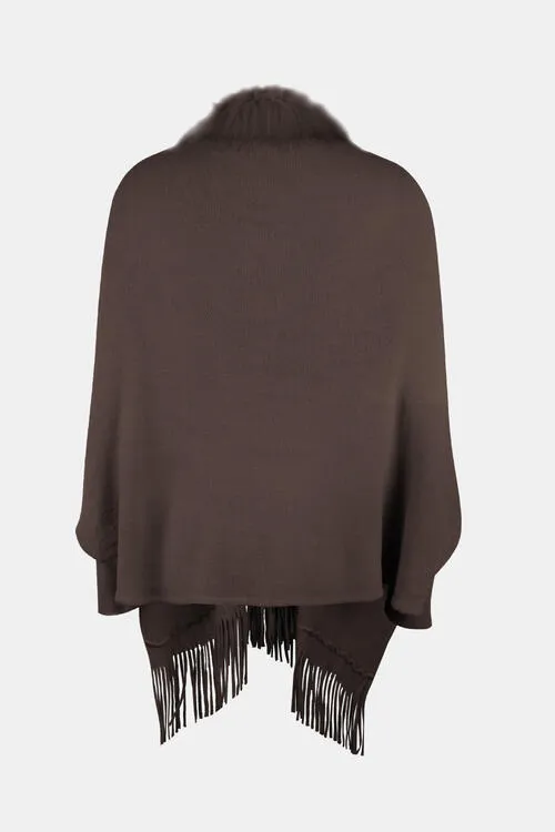 Fringe Open Front Long Sleeve Poncho (6 Colors)