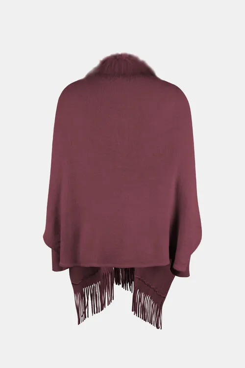 Fringe Open Front Long Sleeve Poncho (6 Colors)