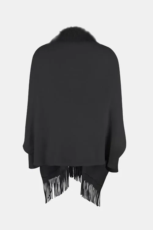 Fringe Open Front Long Sleeve Poncho (6 Colors)