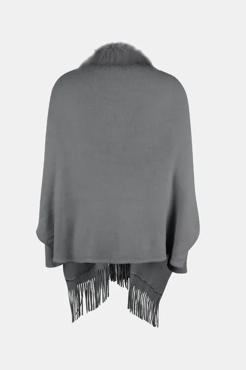 Fringe Open Front Long Sleeve Poncho (6 Colors)