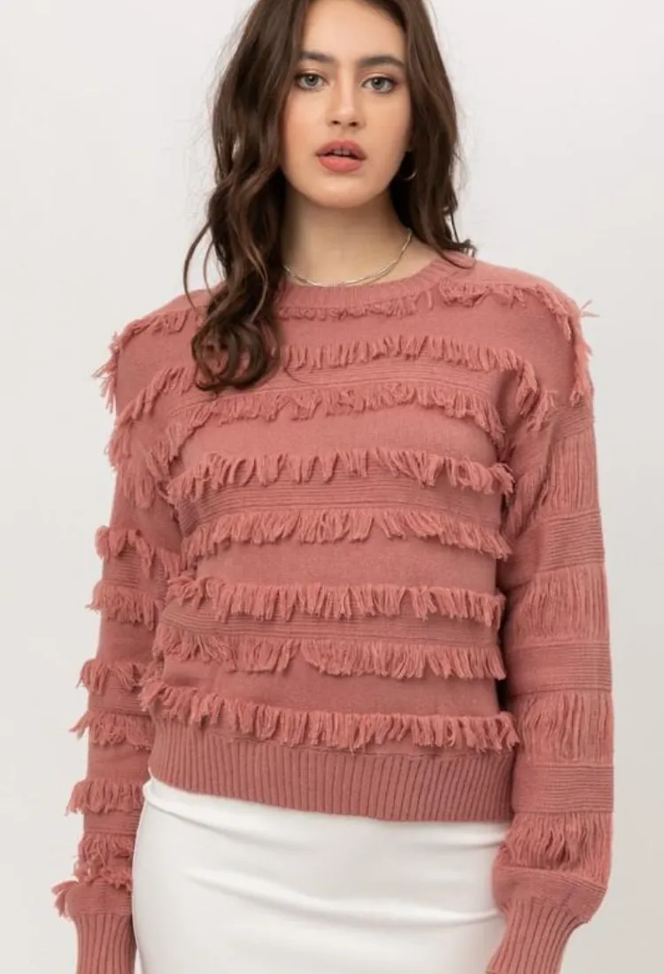 Fringe Sweater in Mauve