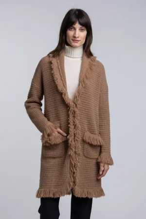 Fringe Trim Cashmere Coatigan