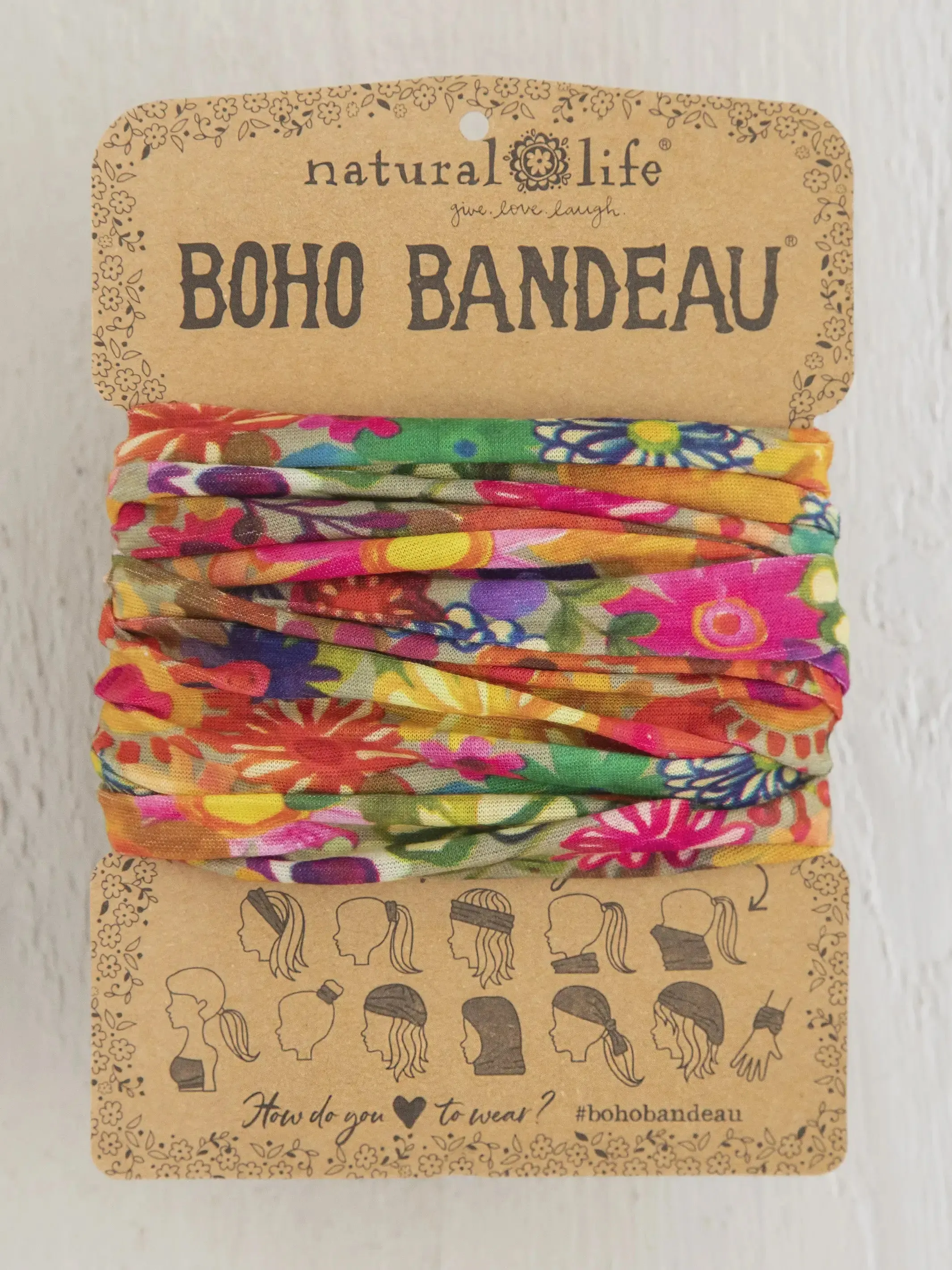 FULL BOHO BANDEAU HEADBAND - FLORAL PRINTED BLUE CREAM