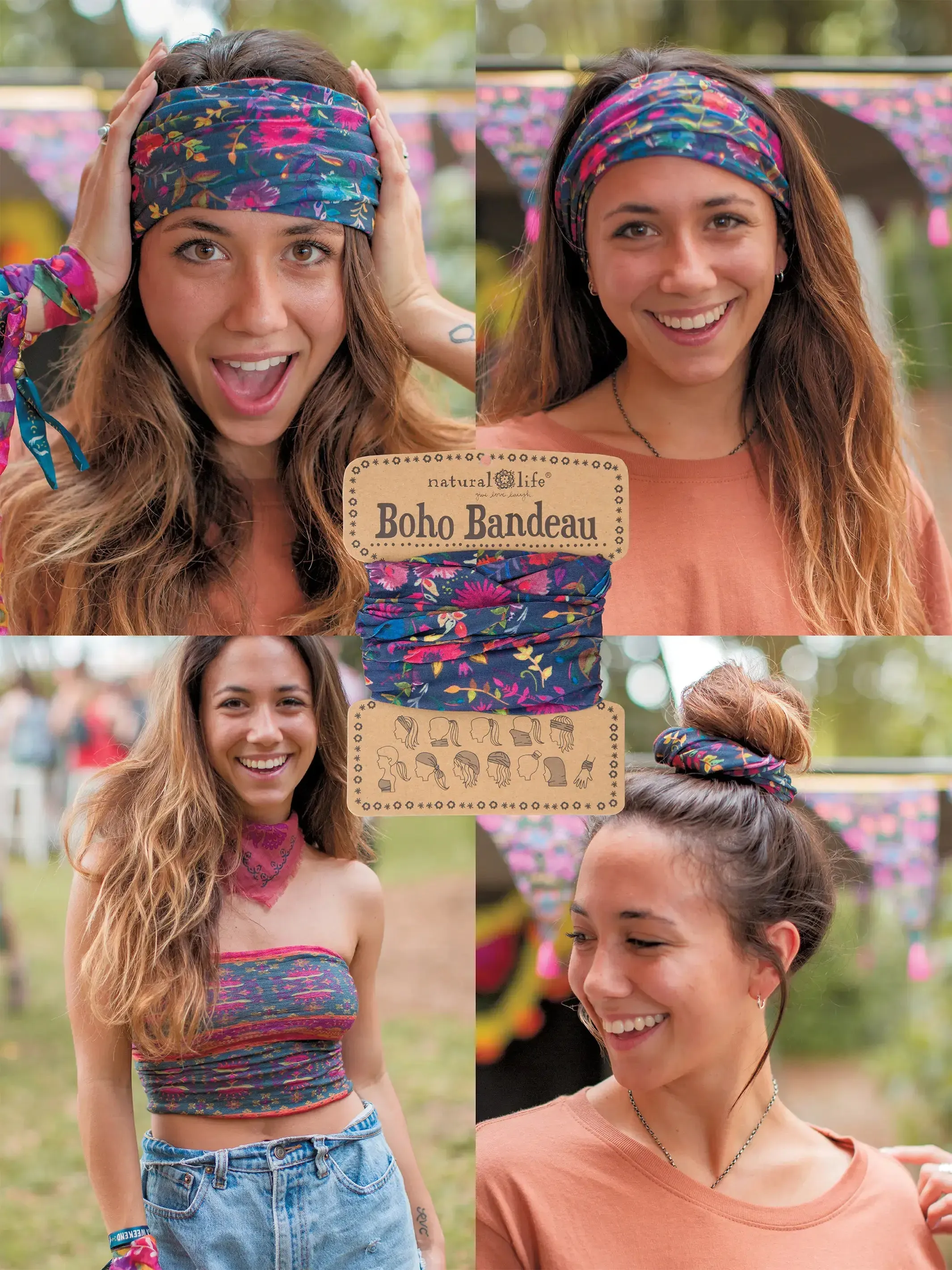 FULL BOHO BANDEAU HEADBAND - NAVY WILDFLOWERS