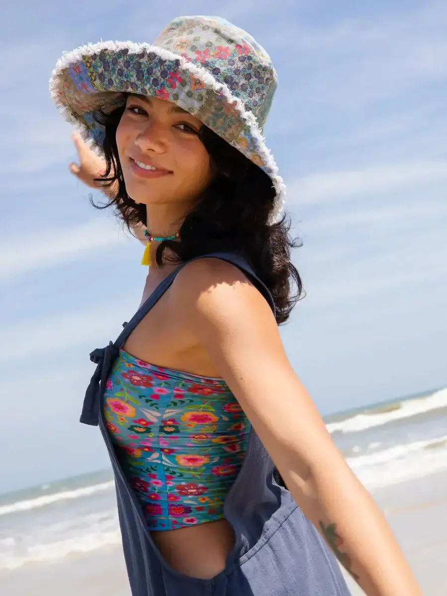 FULL BOHO BANDEAU HEADBAND - TEAL FOLK FLOWER