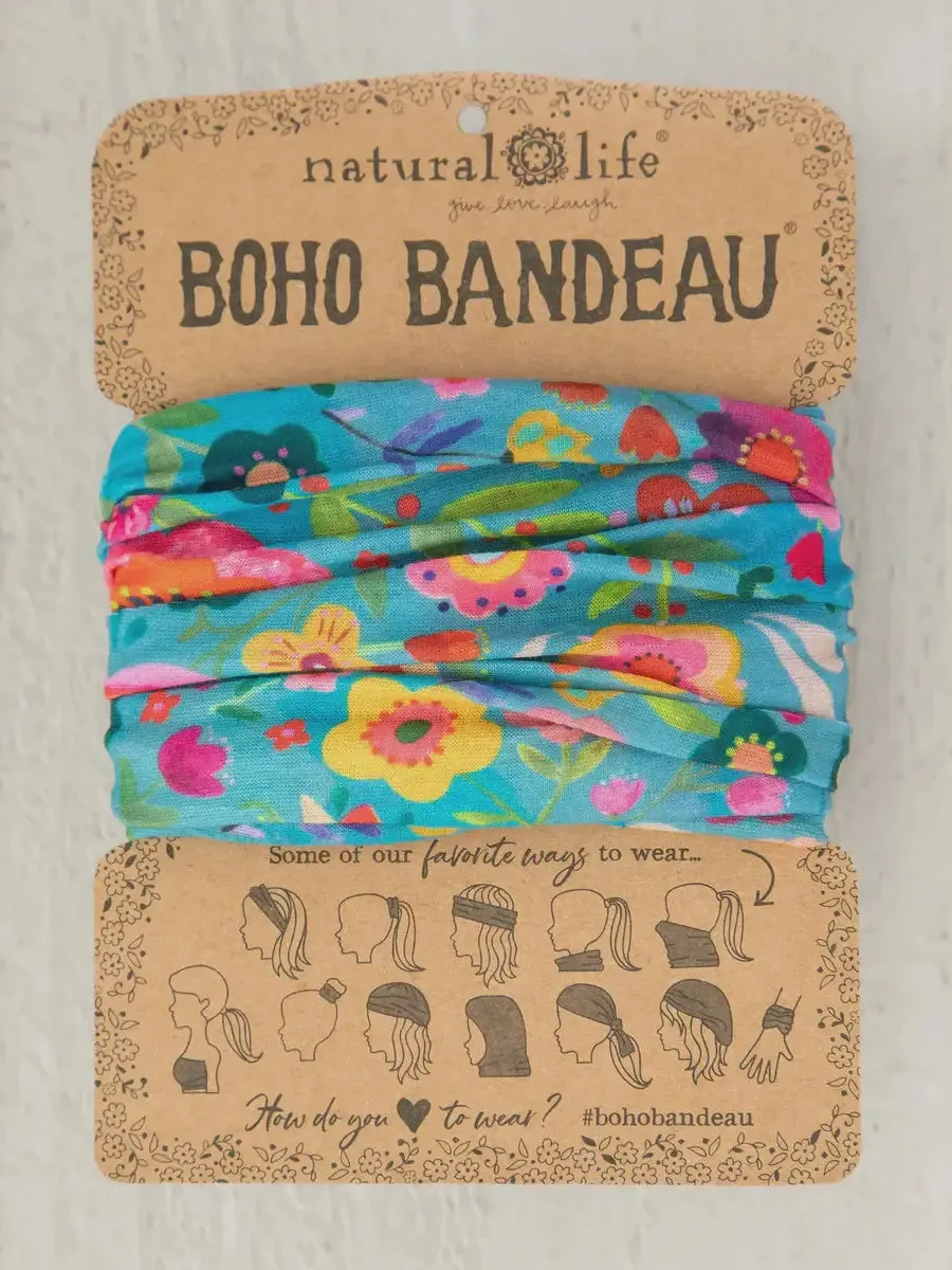 FULL BOHO BANDEAU HEADBAND - TEAL FOLK FLOWER