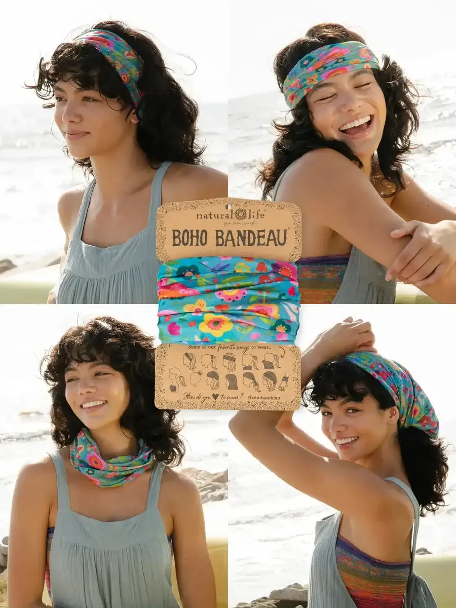 FULL BOHO BANDEAU HEADBAND - TEAL FOLK FLOWER