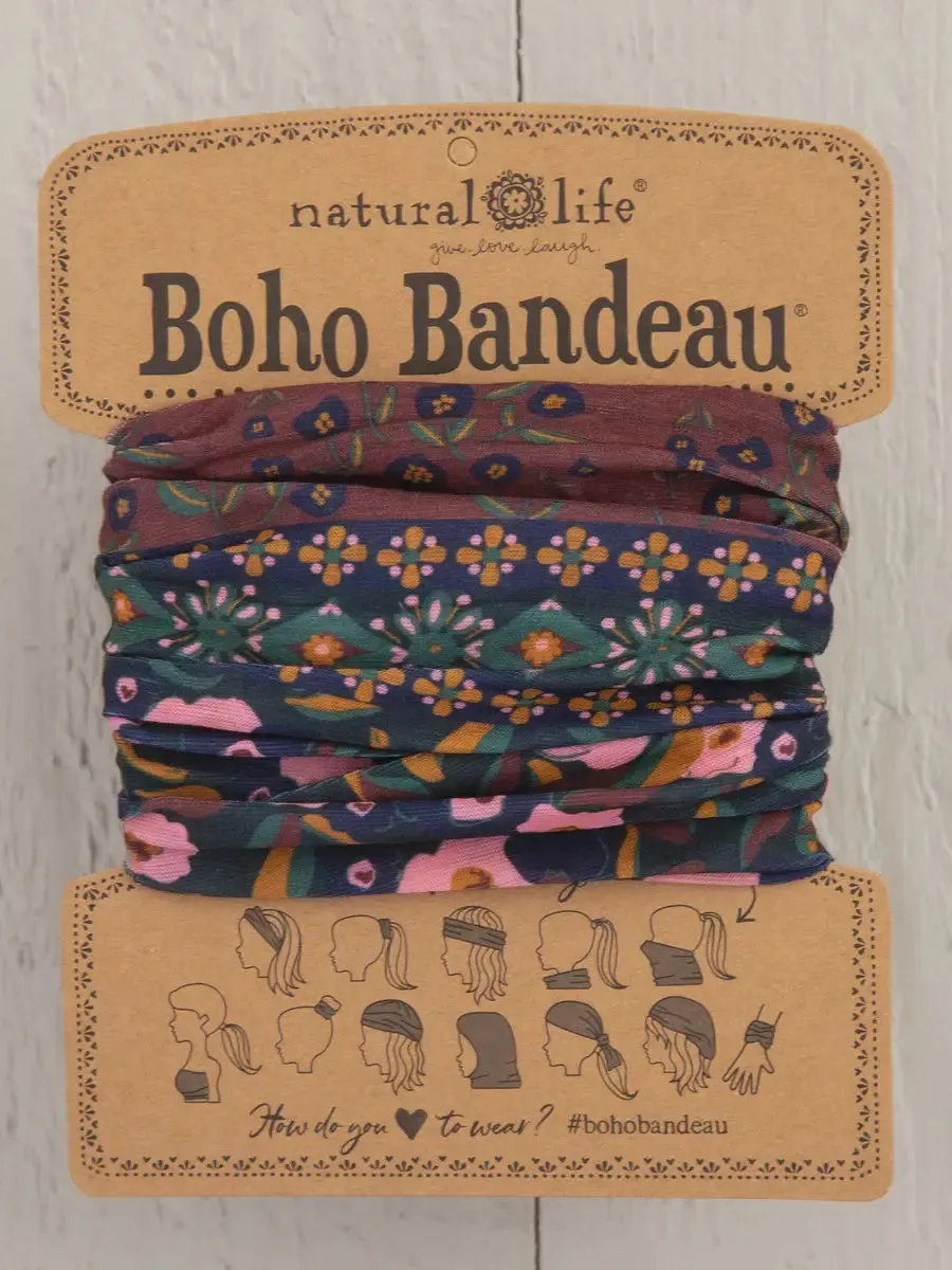 FULL BOHO BANDEAU HEADBAND - WINE FLORAL BORDER