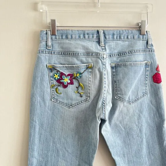 GAP Y2K Floral Butterfly Embroidery Cropped Jeans Sz 6 Low Rise kick flare Boho