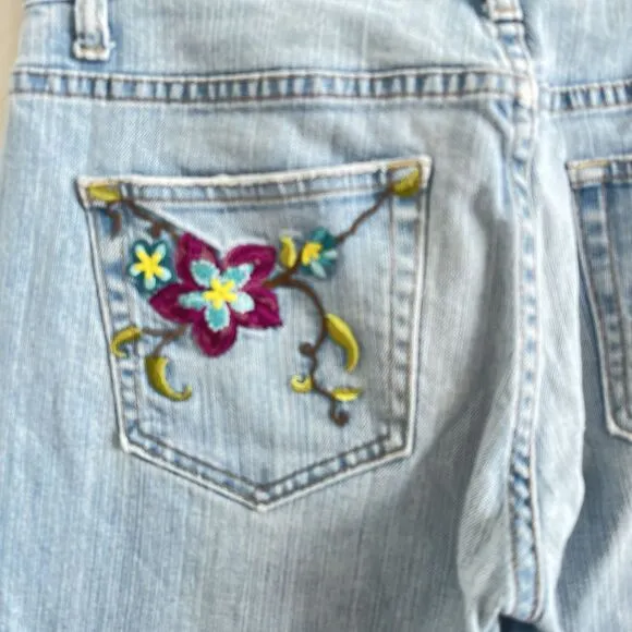 GAP Y2K Floral Butterfly Embroidery Cropped Jeans Sz 6 Low Rise kick flare Boho