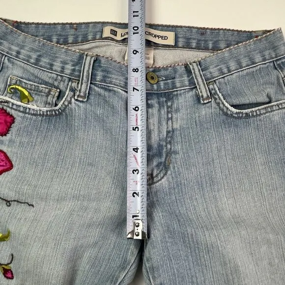 GAP Y2K Floral Butterfly Embroidery Cropped Jeans Sz 6 Low Rise kick flare Boho