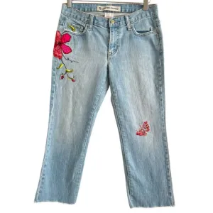 GAP Y2K Floral Butterfly Embroidery Cropped Jeans Sz 6 Low Rise kick flare Boho
