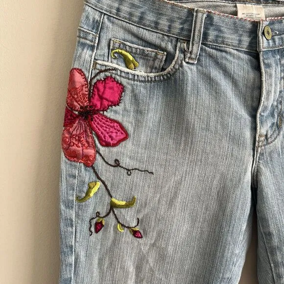 GAP Y2K Floral Butterfly Embroidery Cropped Jeans Sz 6 Low Rise kick flare Boho