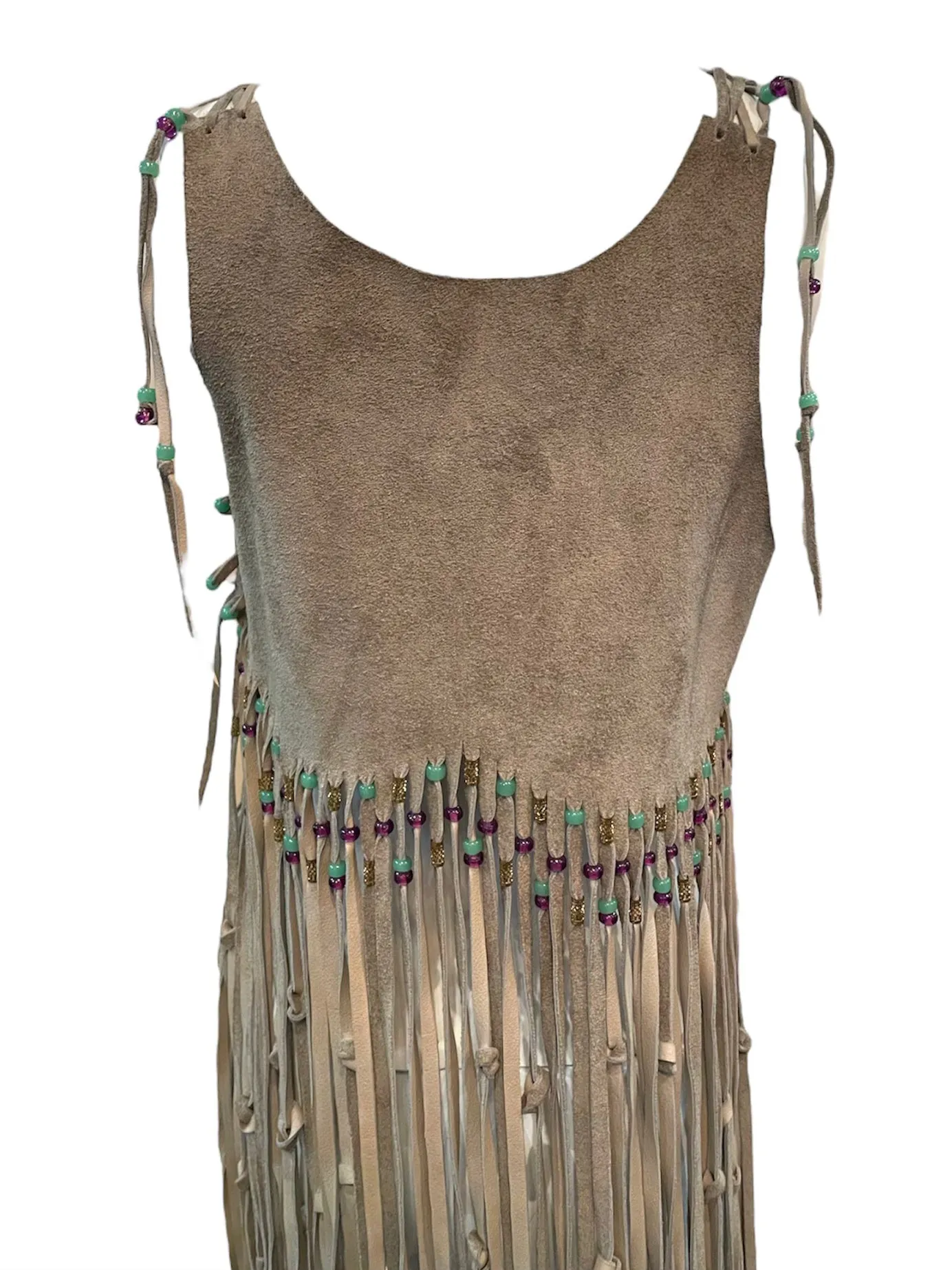 Geriranne Raphael 60s Handmade Suede Fringed Pullover Top with Bead Detail