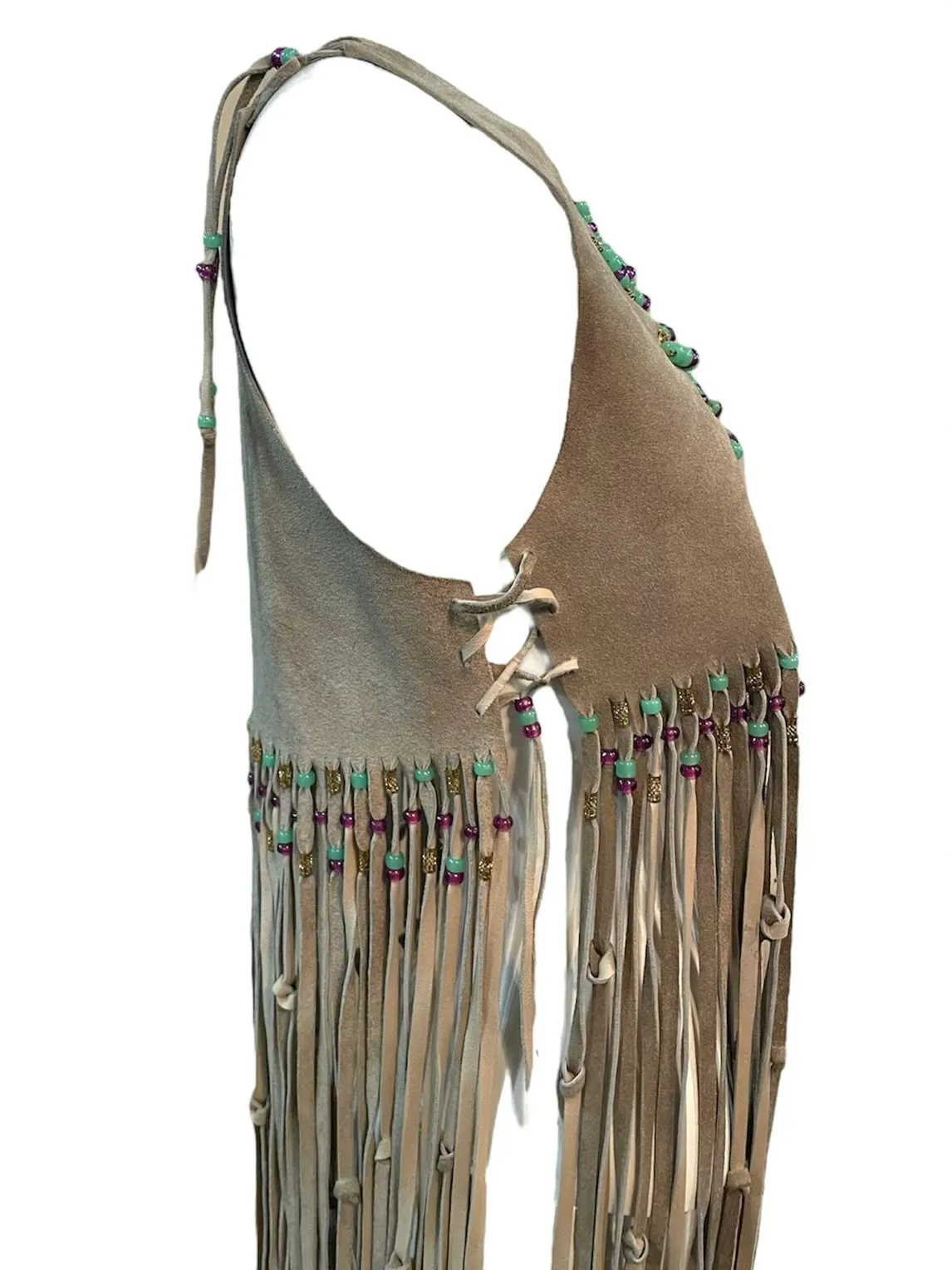 Geriranne Raphael 60s Handmade Suede Fringed Pullover Top with Bead Detail