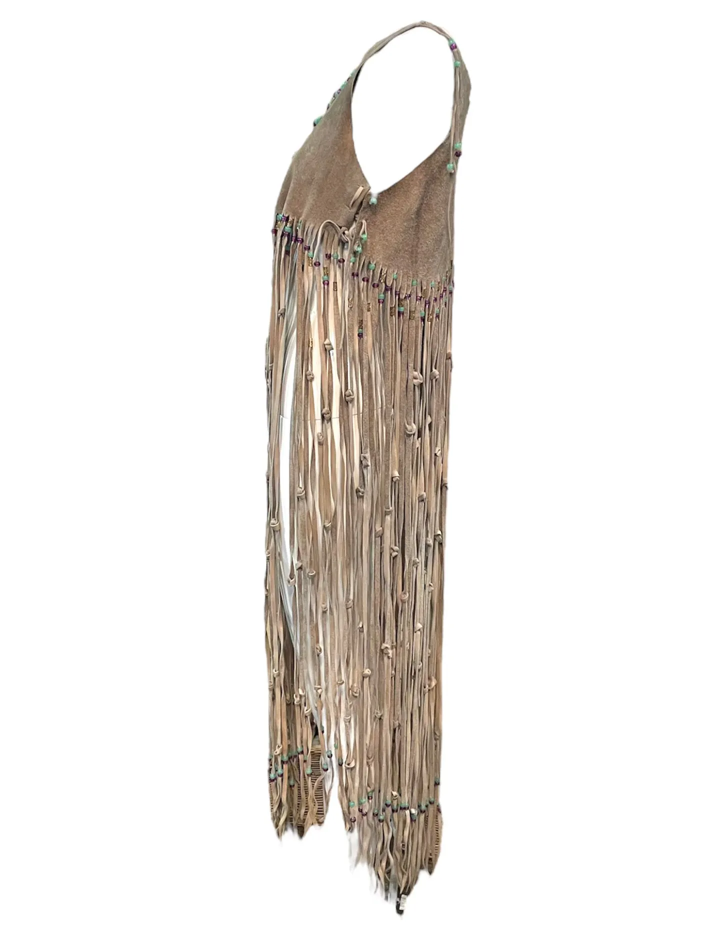 Geriranne Raphael 60s Handmade Suede Fringed Pullover Top with Bead Detail
