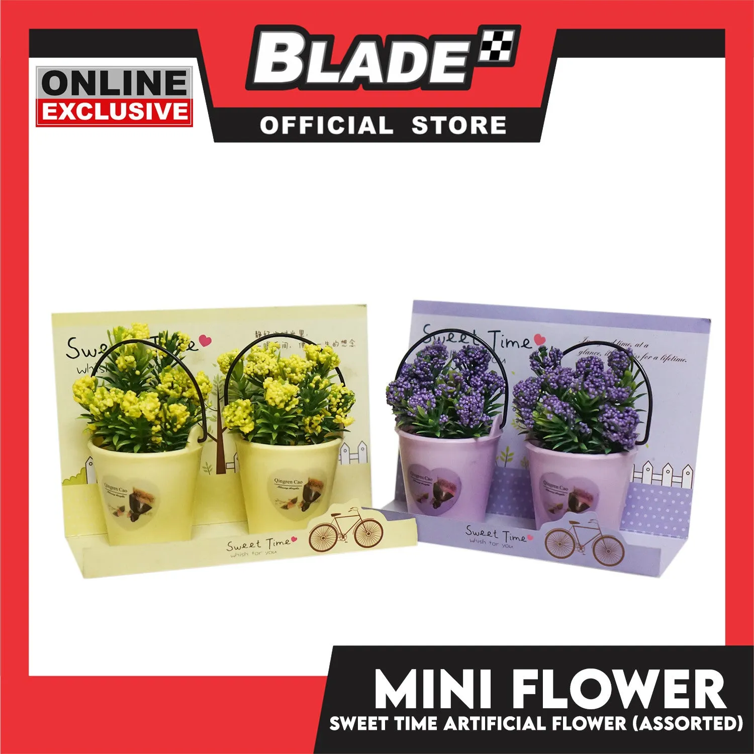 Gifts Artificial Plant with Pail Sweet Time 2pcs. Set 002E (Assorted Designs and Colors)