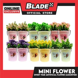 Gifts Artificial Plant with Pail Sweet Time 2pcs. Set 002E (Assorted Designs and Colors)
