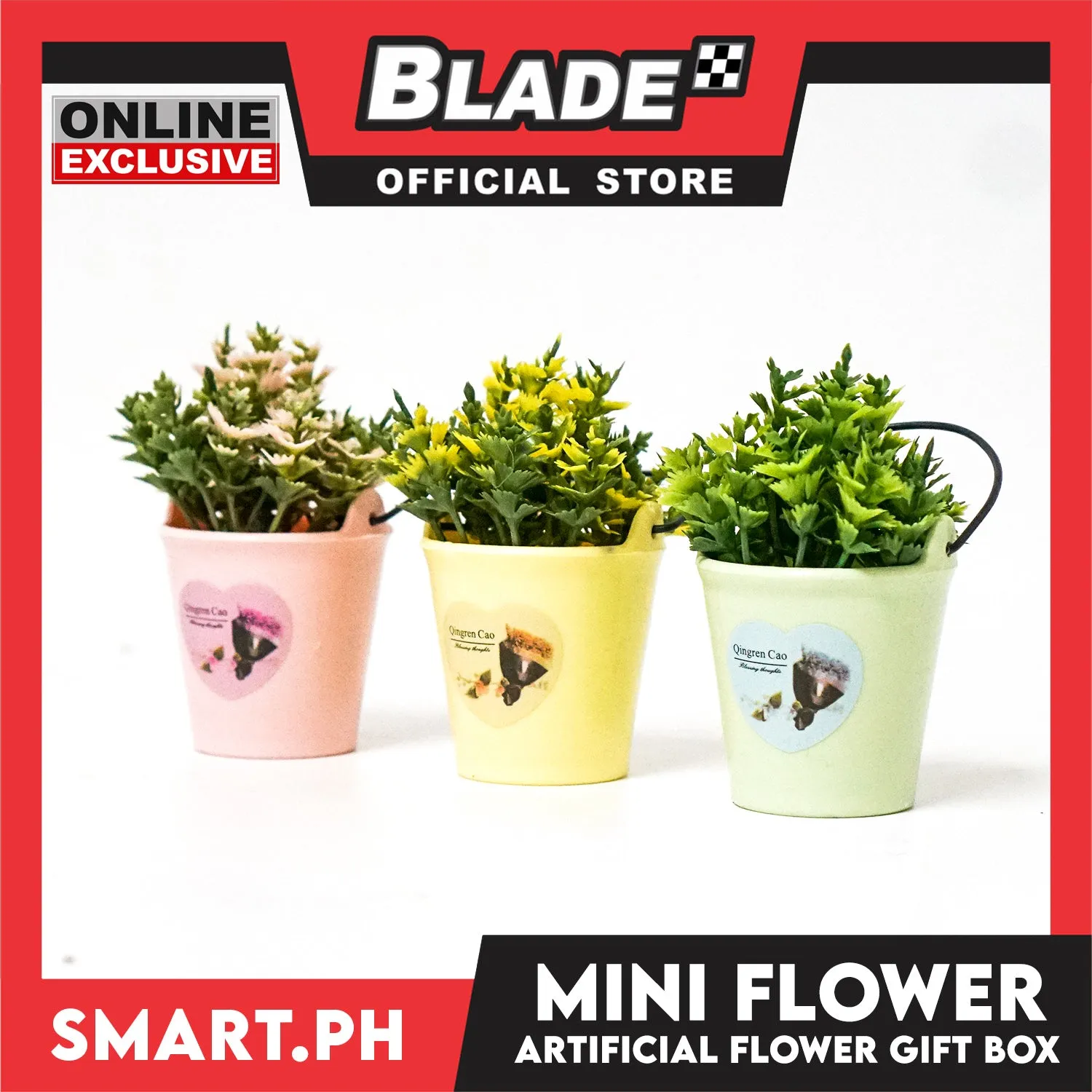Gifts Mini Artificial Flower Plant with Pail, Happiness Bear 001A (Assorted Colors)