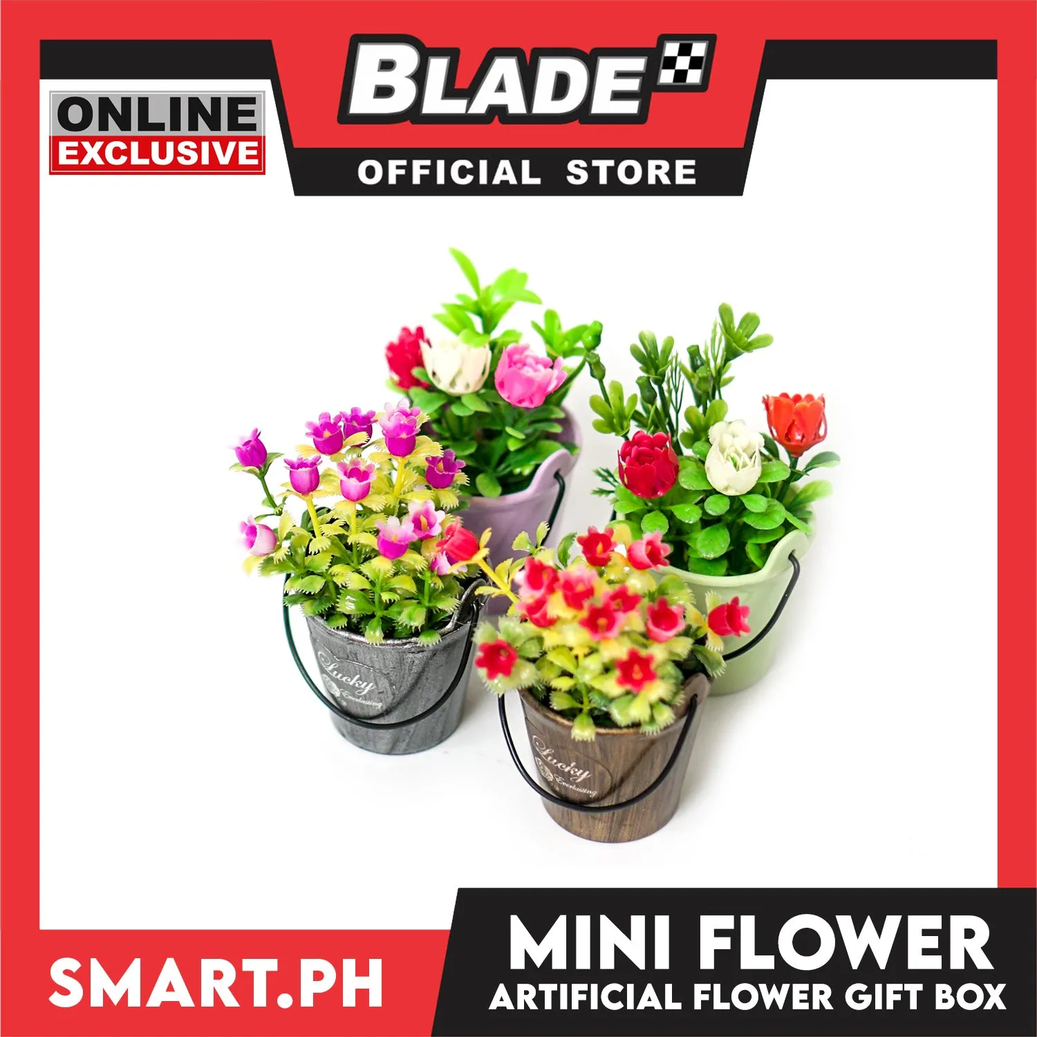 Gifts Mini Artificial Flower Plant with Pail, Happiness Bear 001B (Assorted Colors)