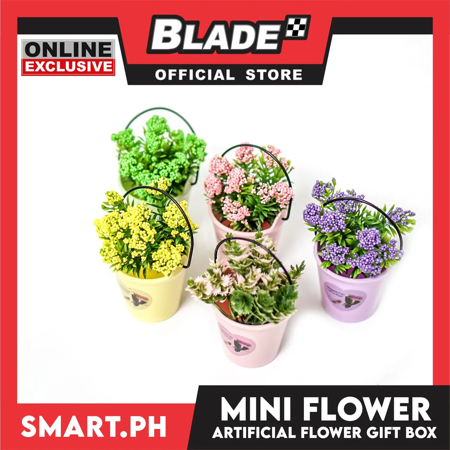 Gifts Mini Artificial Flower Plant with Pail, Happiness Bear 001E (Assorted Colors)