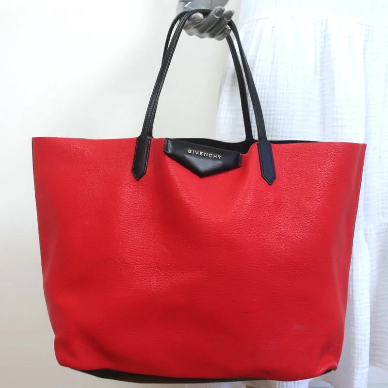 Givenchy Antigona Large Shopper Tote Red/Beige Two Tone Leather Shoulder Bag