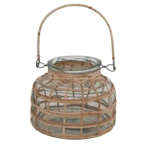 GLASS RATTAN WRAPPED TEALIGHT HOLDER WITH HANDLE VASE