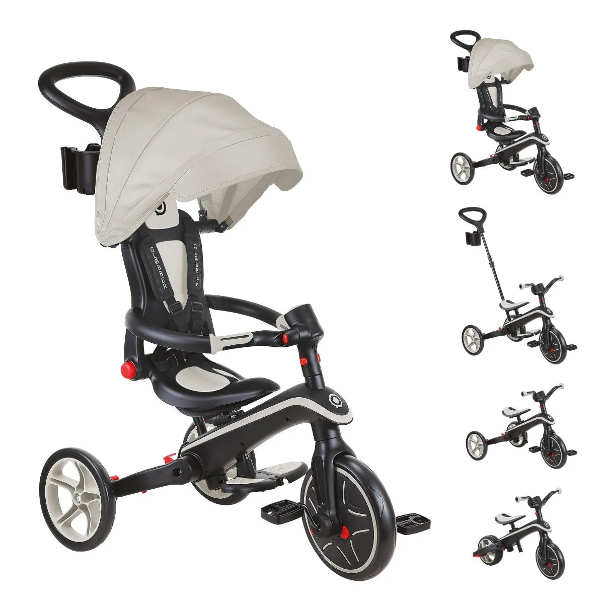Globber Explorer Trike Foldable 4-in-1  Baby Trike & Kids Balance Bike - Taupe