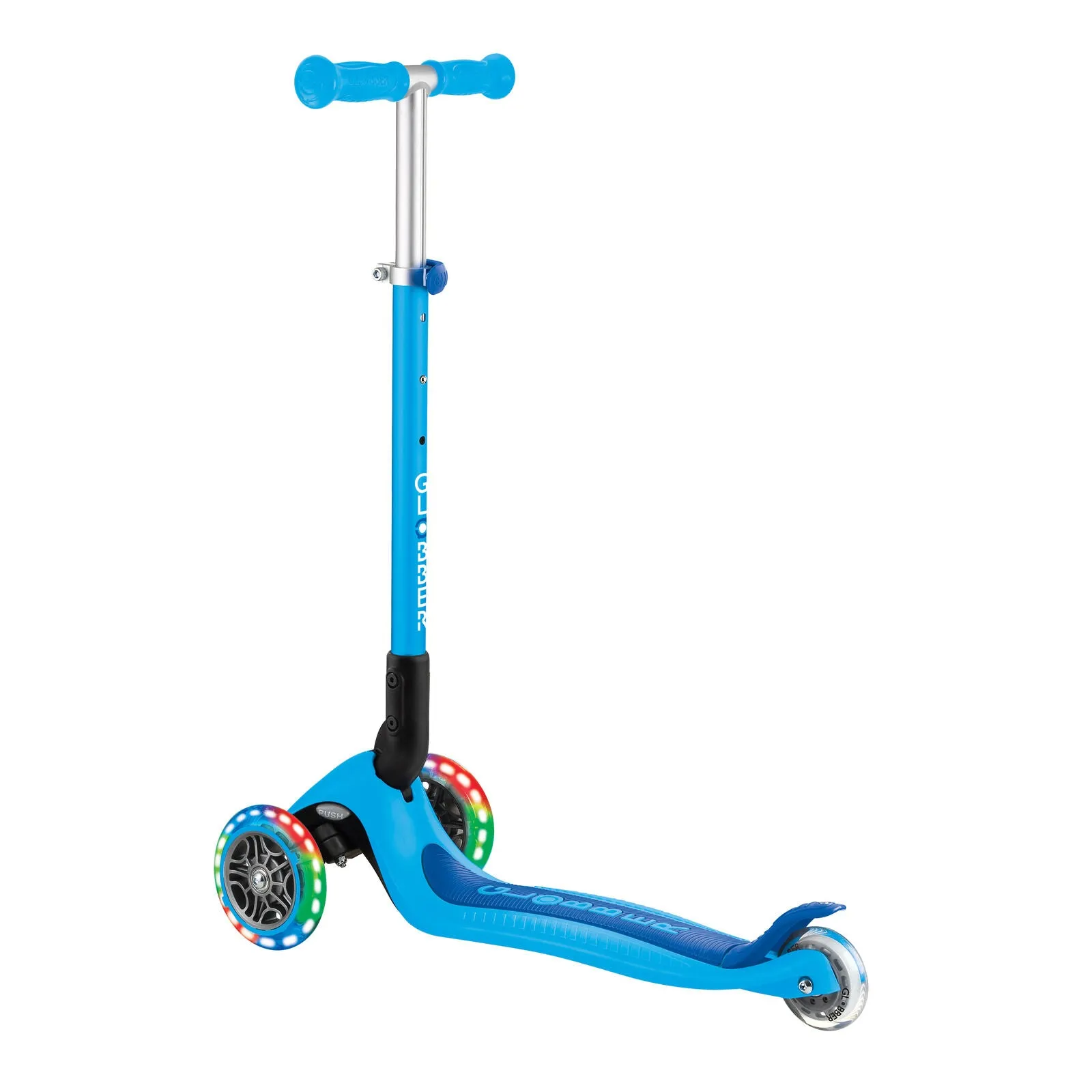 Globber Primo Foldable 3 Wheel Scooter Light Up Wheels Sky Blue/navy Blue