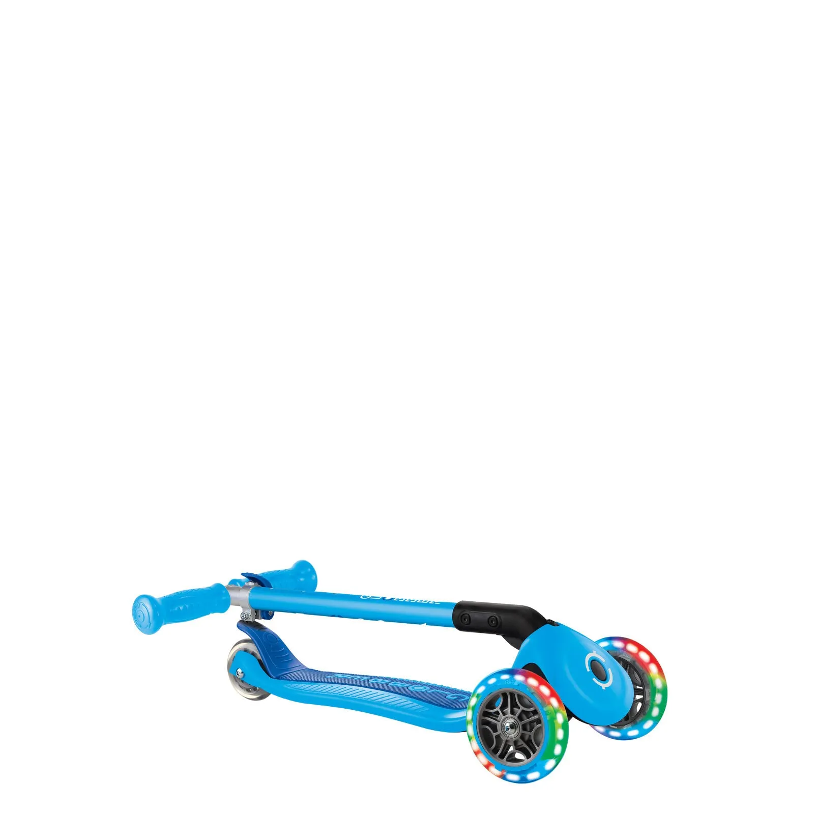 Globber Primo Foldable 3 Wheel Scooter Light Up Wheels Sky Blue/navy Blue