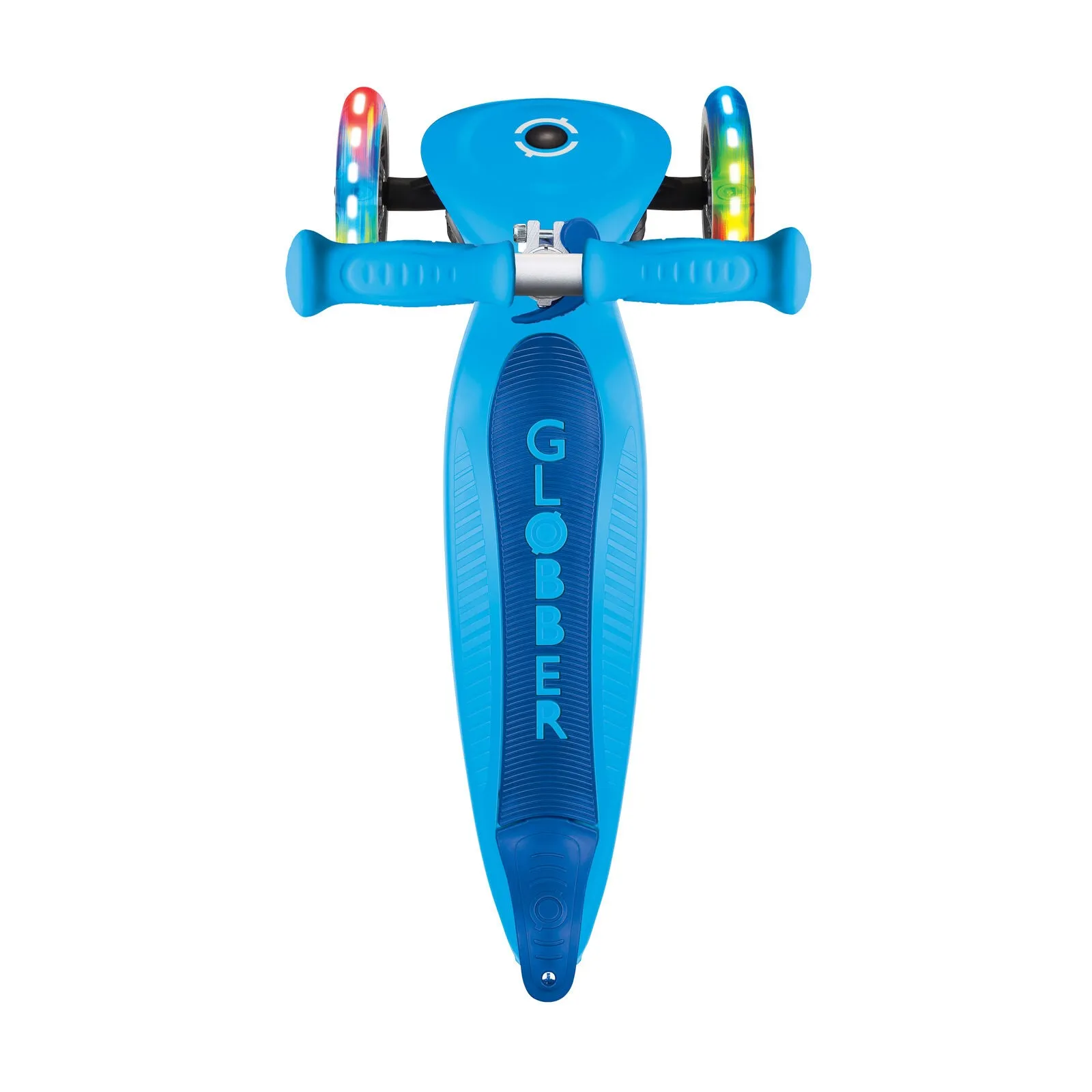Globber Primo Foldable 3 Wheel Scooter Light Up Wheels Sky Blue/navy Blue