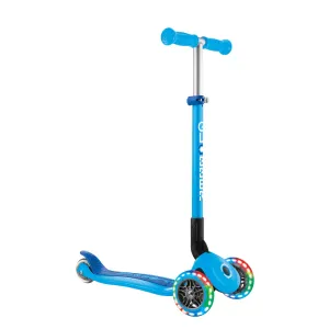 Globber Primo Foldable 3 Wheel Scooter Light Up Wheels Sky Blue/navy Blue