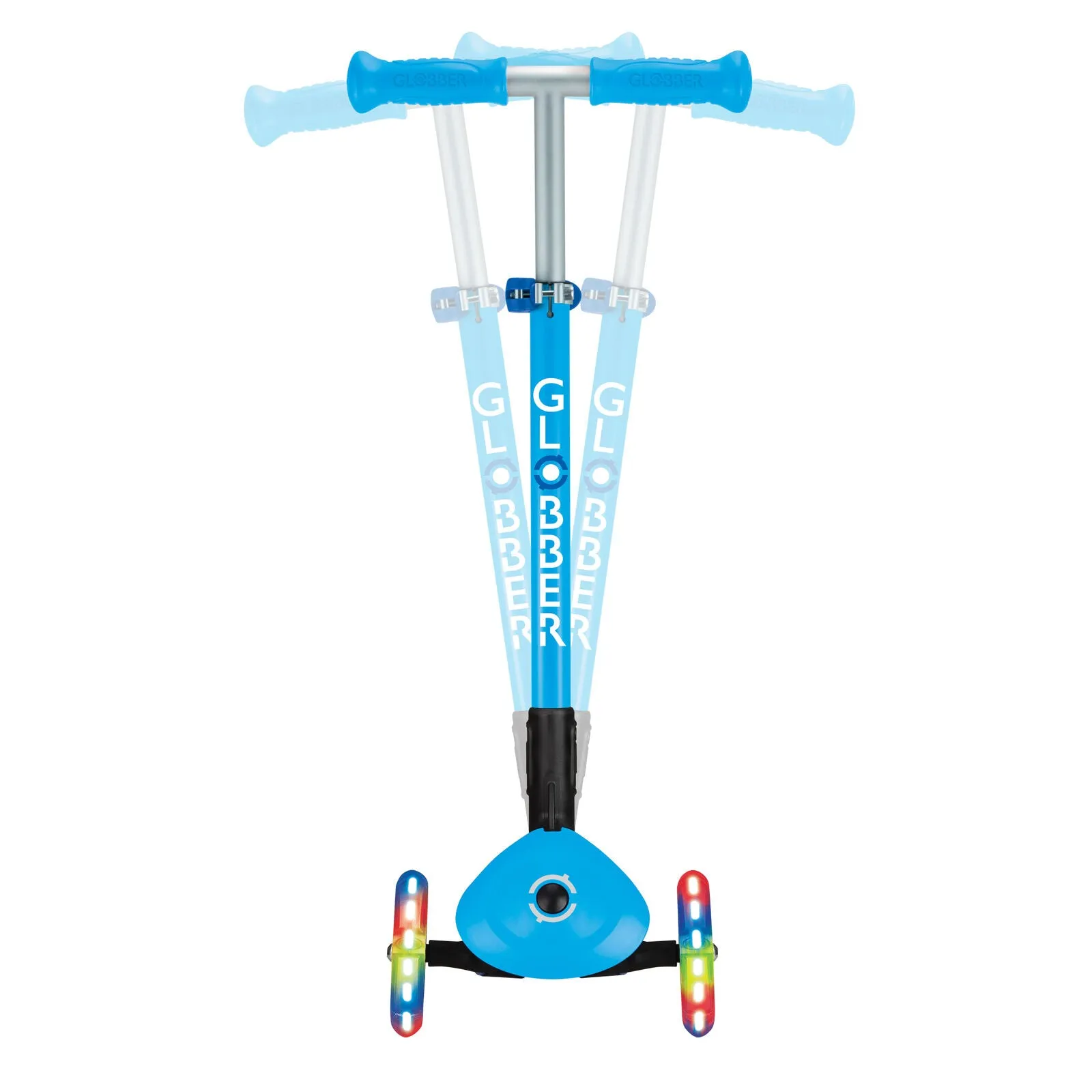 Globber Primo Foldable 3 Wheel Scooter Light Up Wheels Sky Blue/navy Blue