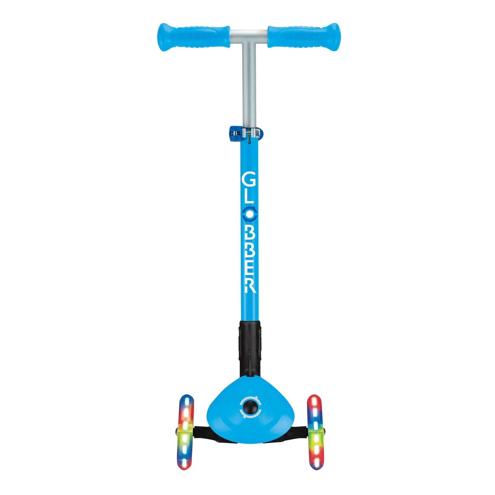 Globber Primo Foldable 3 Wheel Scooter Light Up Wheels Sky Blue/navy Blue
