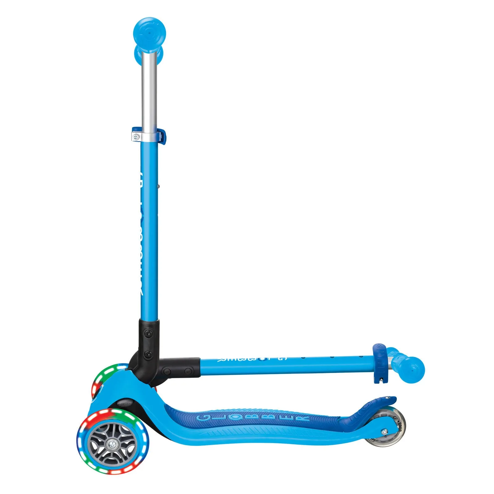 Globber Primo Foldable 3 Wheel Scooter Light Up Wheels Sky Blue/navy Blue