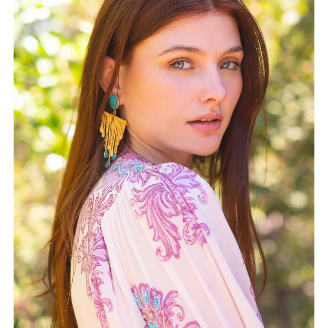 Gold & Turquoise Fringe Earrings