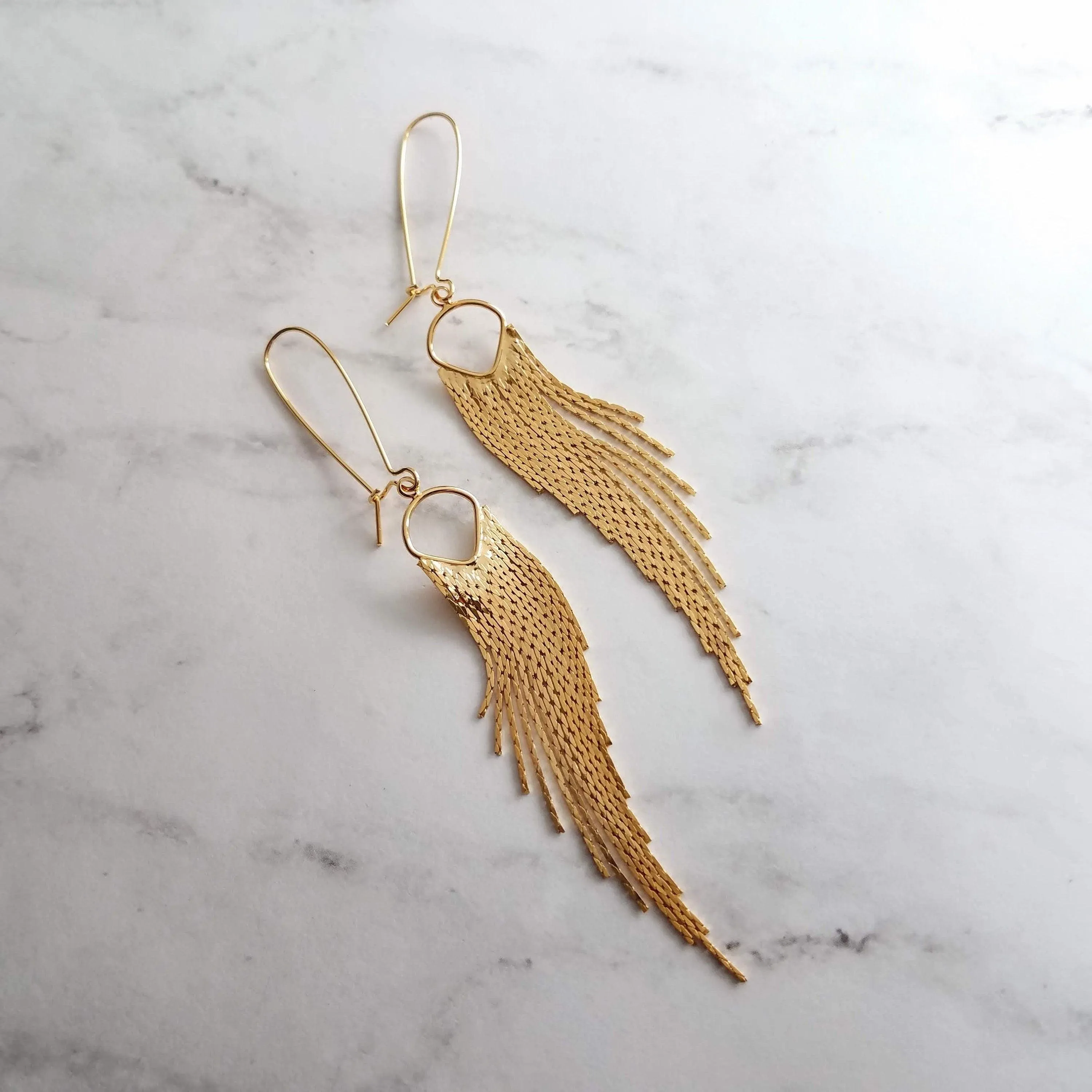 Gold Fringe Earrings - thin chain strand earring, chain dangle, v shape chain, gold chain fringe, gold chain tassel, 4" long earring, sexy