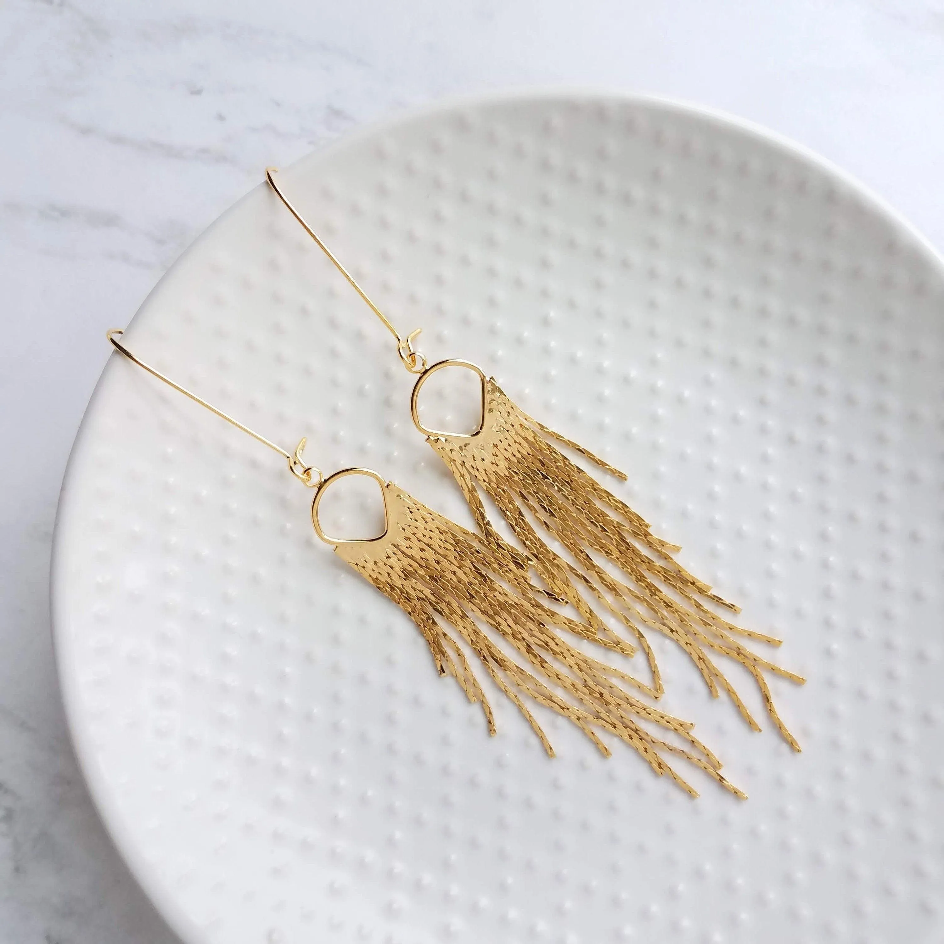 Gold Fringe Earrings - thin chain strand earring, chain dangle, v shape chain, gold chain fringe, gold chain tassel, 4" long earring, sexy