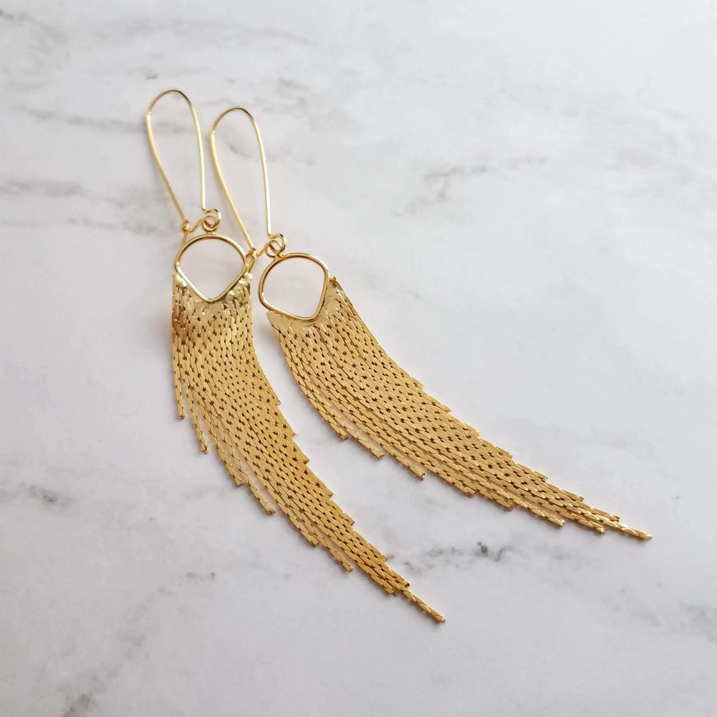 Gold Fringe Earrings - thin chain strand earring, chain dangle, v shape chain, gold chain fringe, gold chain tassel, 4" long earring, sexy