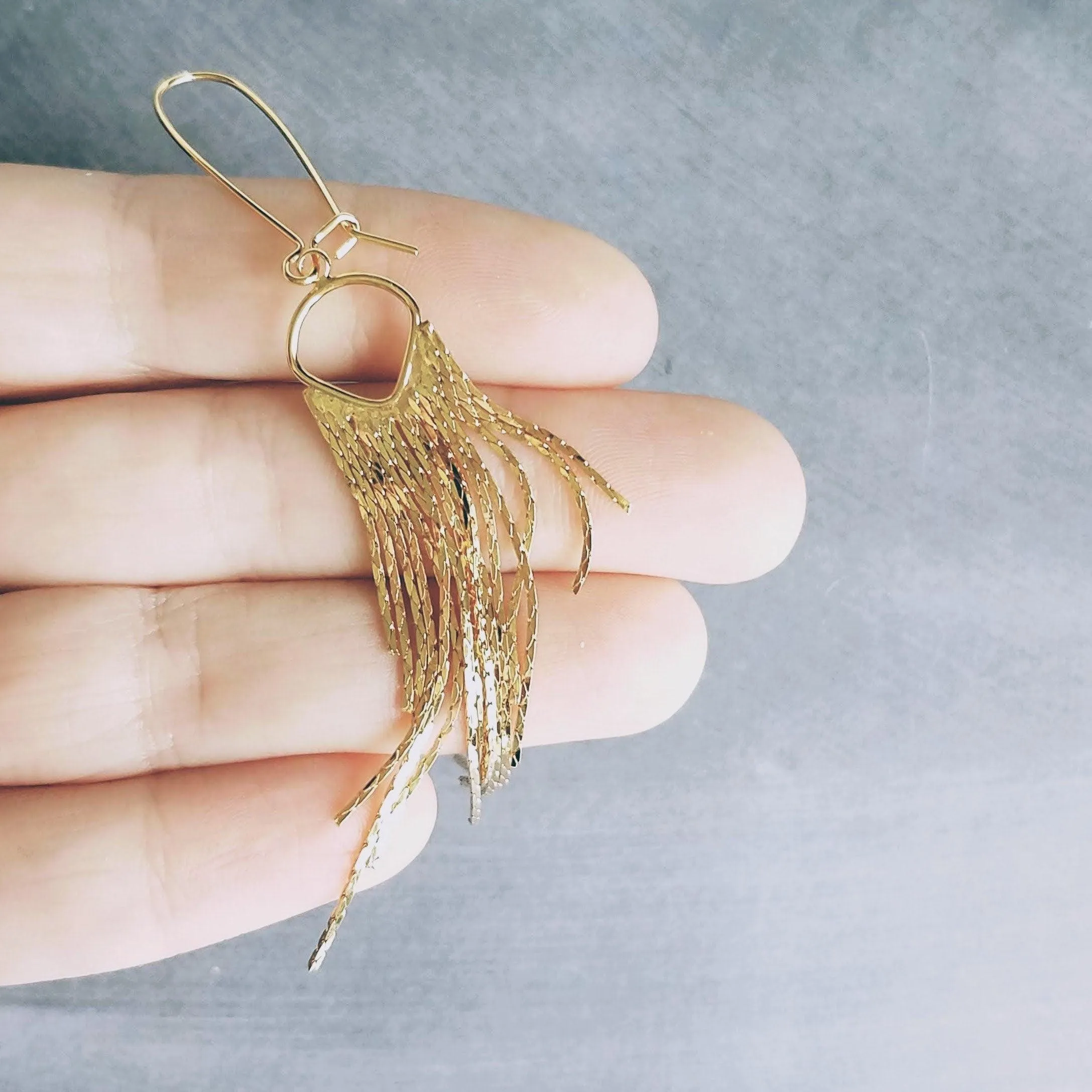 Gold Fringe Earrings - thin chain strand earring, chain dangle, v shape chain, gold chain fringe, gold chain tassel, 4" long earring, sexy