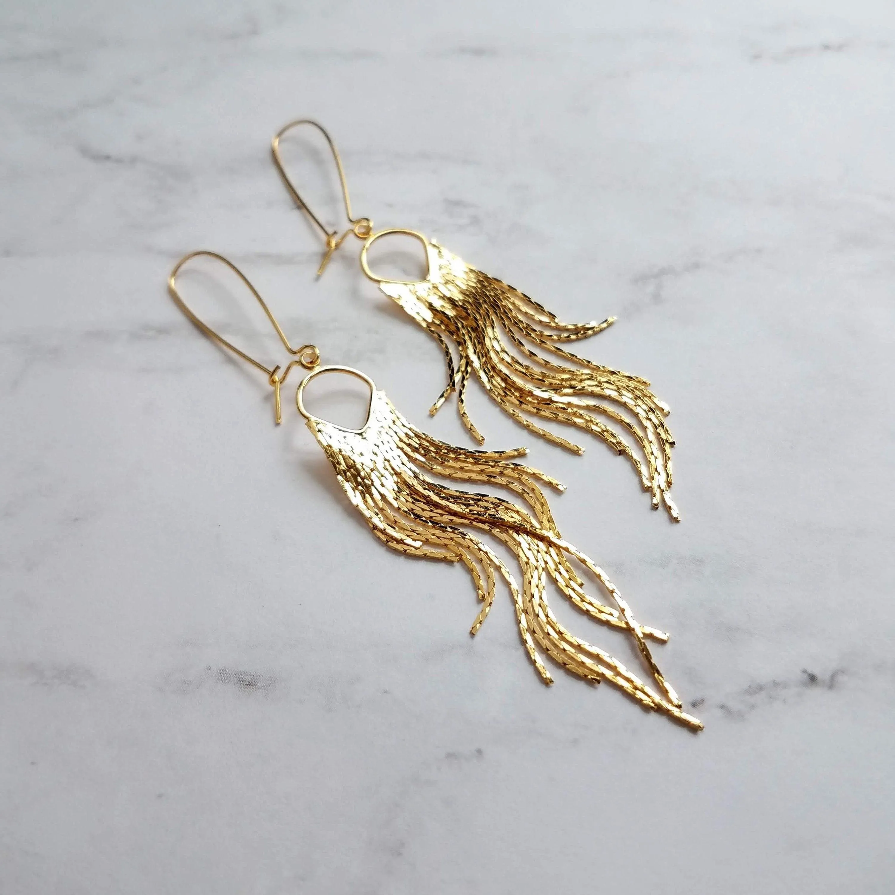 Gold Fringe Earrings - thin chain strand earring, chain dangle, v shape chain, gold chain fringe, gold chain tassel, 4" long earring, sexy
