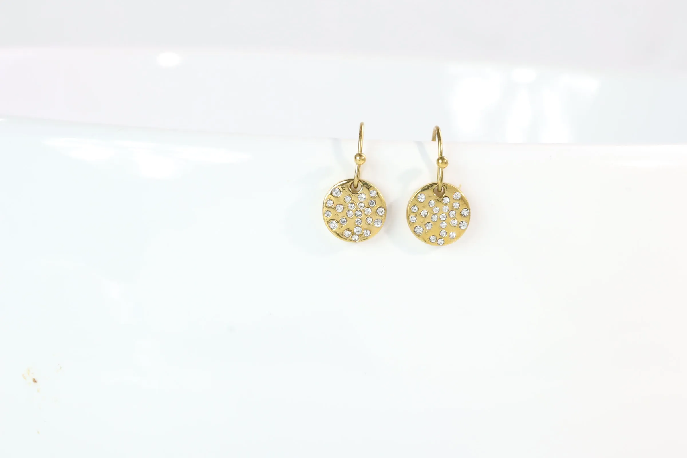 Gold or Silver Drop Hammered Disc Earrings