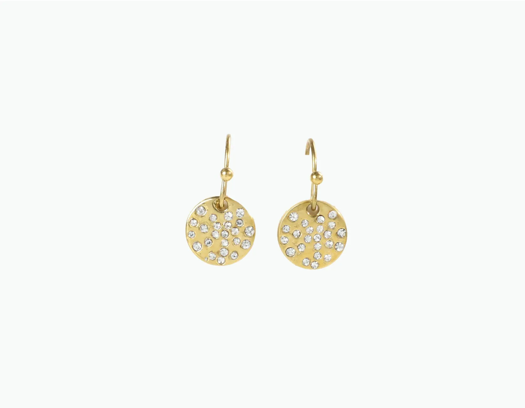 Gold or Silver Drop Hammered Disc Earrings