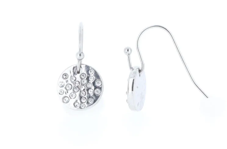 Gold or Silver Drop Hammered Disc Earrings