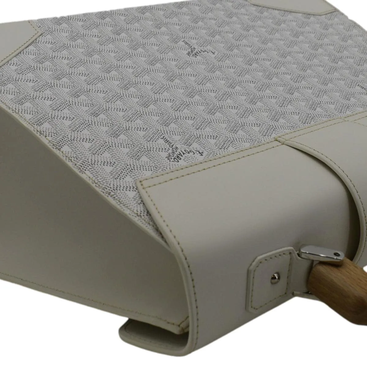 GOYARD Saigon MM Chevron Print Coated Canvas Top Handle Shoulder Bag White